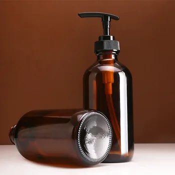 

240ml 480ml Bathroom Soap Dispenser Brown Glass Empty Delivery Bottle for Shampoo Shower Gel Kitchen Detergent Press Pump Bottle