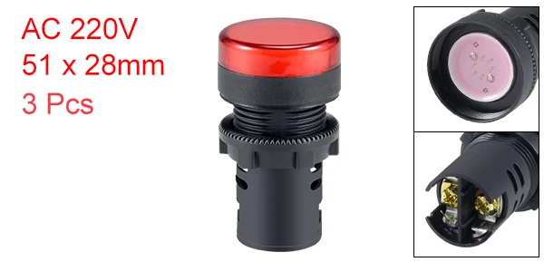 3Pcs Red Uxcell AC 220V Индикатор AD16-22D/S красный синий желтый зеленый белый светодиодный свет Скрытая Панель Крепление 7/" 22 мм - Цвет: 3Pcs Red