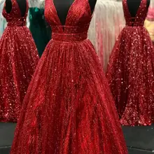 Блестками красное платье с блестками и с глубоким v-образным вырезом на выпускной, платье с открытой спиной плюс Размеры к требованиям заказчика; сверкающие; Для женщин торжественное вечернее платье длинное праздничное платье платья
