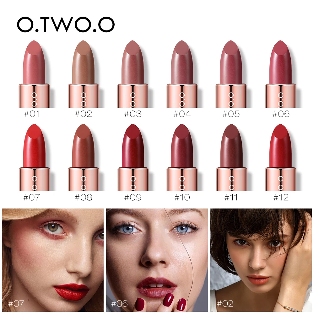 

O.TWO.O 12PCS Plum Blossom Lipstick Nude Rich Color Waterproof Moisturizer Soft Comfortable Lips Makeup Set