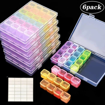 

6PCS/lot 28 Slots Storage Box Diamond Painting Kits Nail Art Rhinestone Tools Beads Storage Box Case Organizer Holder Sale