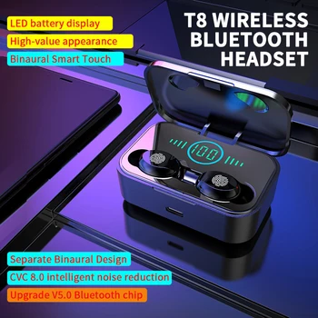 

T8 TWS Wireless Earphones Smart Touch Bluetooth Earpiece Sports Stereo Noise Reduction Headphones Gaming Headset