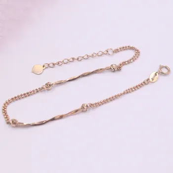 

New Arrival Real 18K Rose Gold Bracelet Women Luck Mini Beads with Snake Chain Link Bracelet 7.48inch 2-2.5g