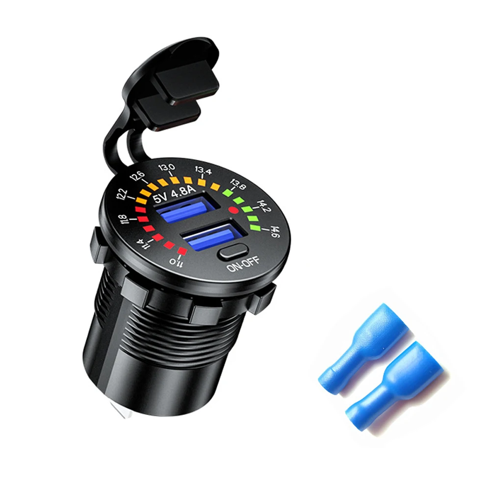 

4.8a Dual Usb Car Charger Socket Fast Charging With Led Voltmeter Dc 12v-24v Car Usb Charger Socket USB Outlet Car Accessories