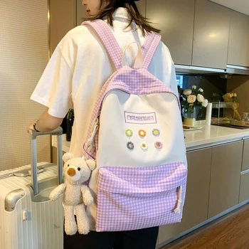

2020 Fresh Plaid Backpack Women Schoolbag Female Harajuku Student Backpack Junior High School Student Mori Girl Small