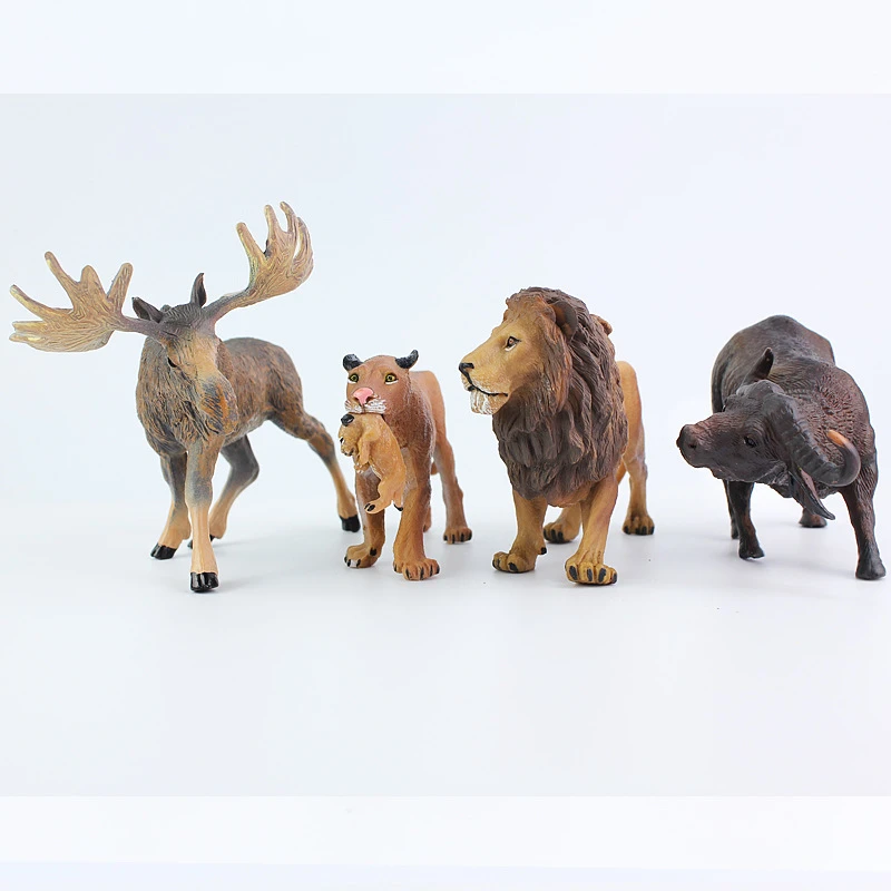 4 個ロットリアルライフ動物モデルプラスチックライオン 水牛 ヘラジカ人形ギフト Xf2768 Aliexpress Home Garden