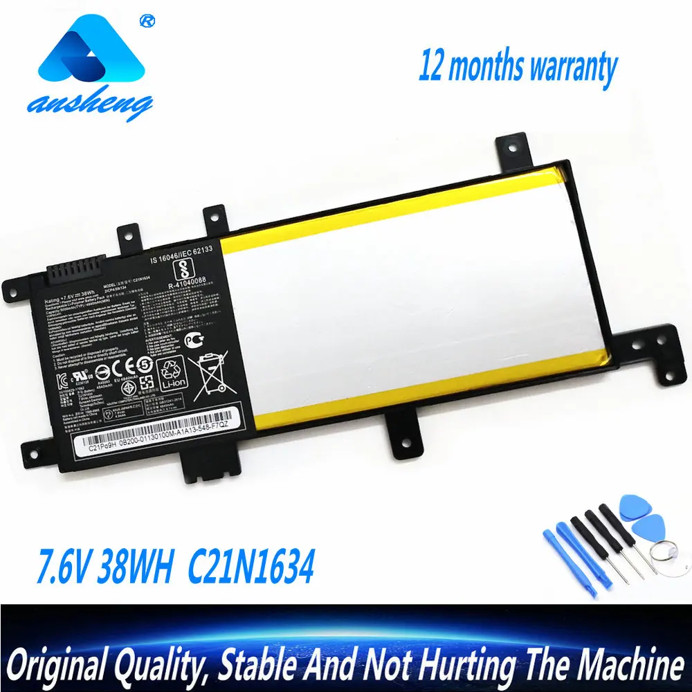 Подлинный 7 6 V 38WH C21N1634 Аккумулятор для ноутбука Asus Vivobook R542UR R542UR-GQ378T FL5900L FL8000L X542U A580U
