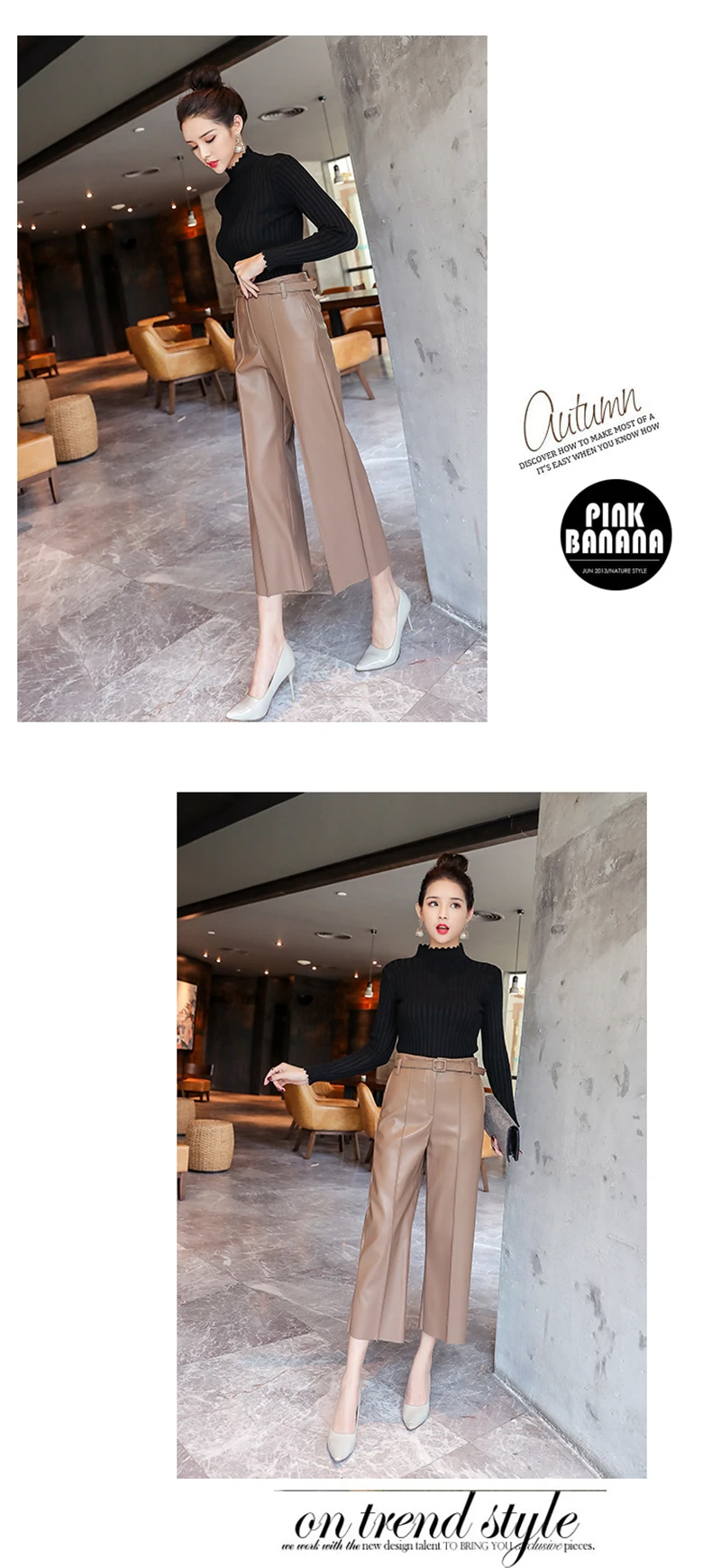 BGTEEVER Black Pu Leather Pants Women High Waist Belted Faux Leather Trousers Female Wide Leg Pants pantalon femme