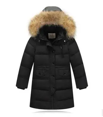 black Коллекция 2108 года, зимняя куртка для мальчиков до-30 градусов, толстые теплые куртки-пуховики детская парка, Верхняя одежда Детские пальто с меховым капюшоном - Цвет: black