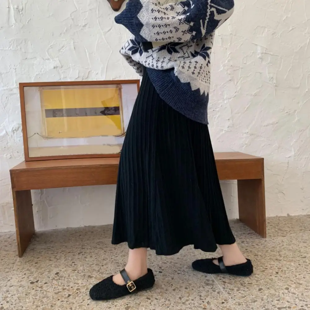 RICININA, плиссированная юбка, женская, весенняя, однотонная, повседневная, Вязанная, макси, юбки, для женщин, s, миди, юбки, высокая талия, Винтаж, Jupe Femme T