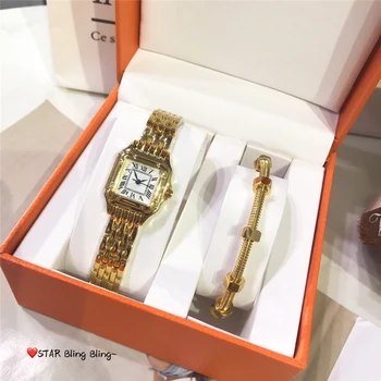 

brand C hot jewelry sets of 2 classic 316L stainless steel 28mm quartz female watch screw nail bracelet luxury jewelry wholesale