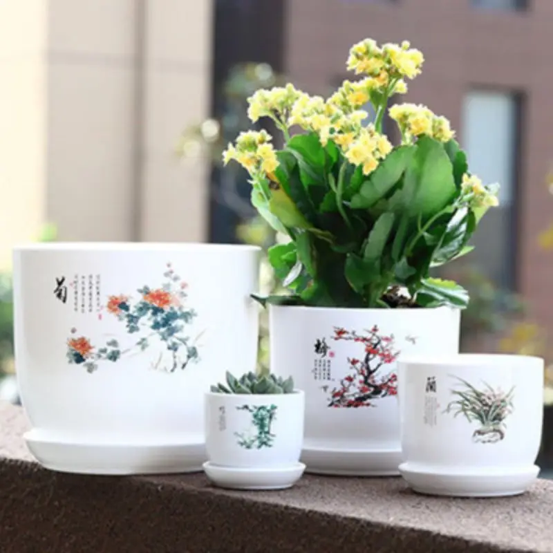 

Ceramic Round Resin Flowerpot Succulent pot Cactus Planter Pots with Drainage Hole Container Planter for Home Garden Decoration