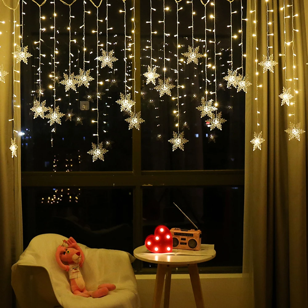 

Christmas Decoration Curtain Snowflake LED String Lights Flashing Lights Curtain Light Waterproof Outdoor Party Lights D30