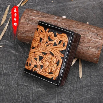 

Cross-border wallet female leather retro carved hand bag head layer cowhide ms zero wallet card bag factory direct sale