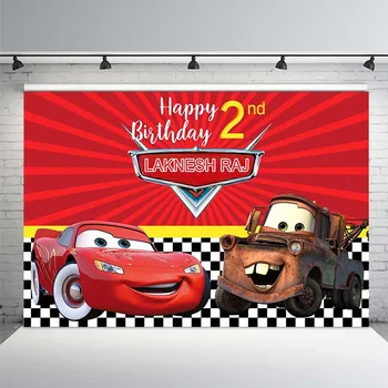 

Cartoon Car Story Birthday Themed Backdrops Racing Flag Black White Grid Red Photo Backgrounds for Photography Party Banner