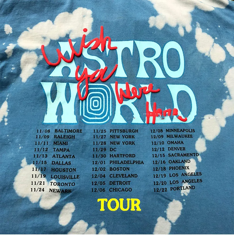 Трэвиса Скотта Astroworld Festival Run Tie Dye Футболка мужская и женская ASTROWORLD уличная хип-хоп Футболка Трэвиса Скотта