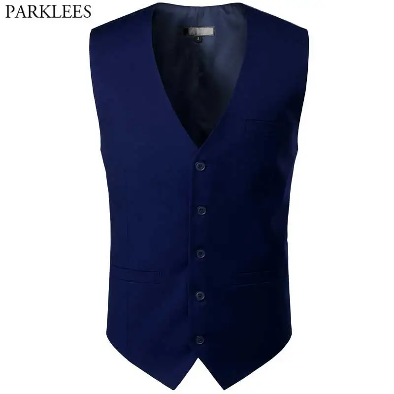 Navy Blue Dress Vest Waistcoat Men 2021 Brand New Quality Mens Tuxedo Vests Real Pocket Business Formal Wedding Gilet Homme 3XL | Мужская