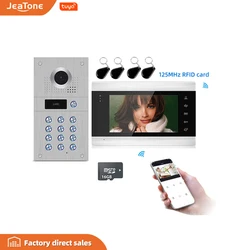 Jeatone sistema de intercomunicação inteligente com tela de 7 polegadas, wi fi, porta vídeo, campainha, gravação, suporta ios/android, destravamento remoto