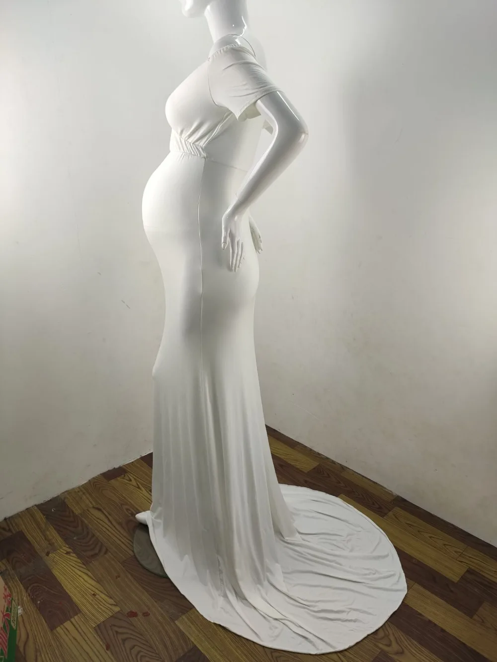 Elegence Shoulderless Maternity Shoot Dress Cute Pregnancy Photography Dress For Baby Shower Pregnant Women Maxi Gown Photo Prop (2)