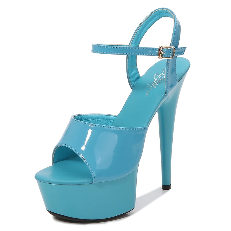Модельные босоножки на высоком каблуке с артефактом для прогулок; Thin-heeled15-13cm пикантные черные летние туфли на платформе и высоком каблуке - Цвет: Синий