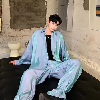 

2019 Winter New Men's Fashion Korean Version Of The Mermaid Ji Polarization Retro Fairy Temperament Lace Casual Suit