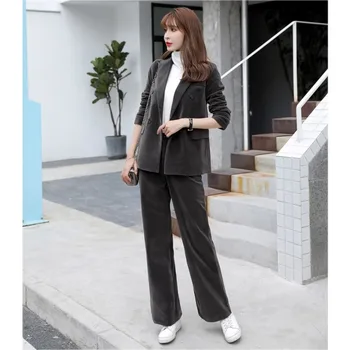 

spring autumn winter Women OL Style Fashion Suits Sets Female Business Coats Solid Color Double Button Suits Jackets Blazers +