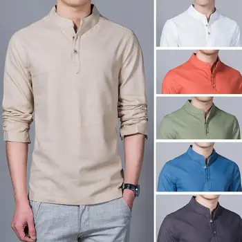 

Cotton linen men's shirts long-sleeved shirts Solid color men's stand collar Chinese clothing male oversized Casual shirts