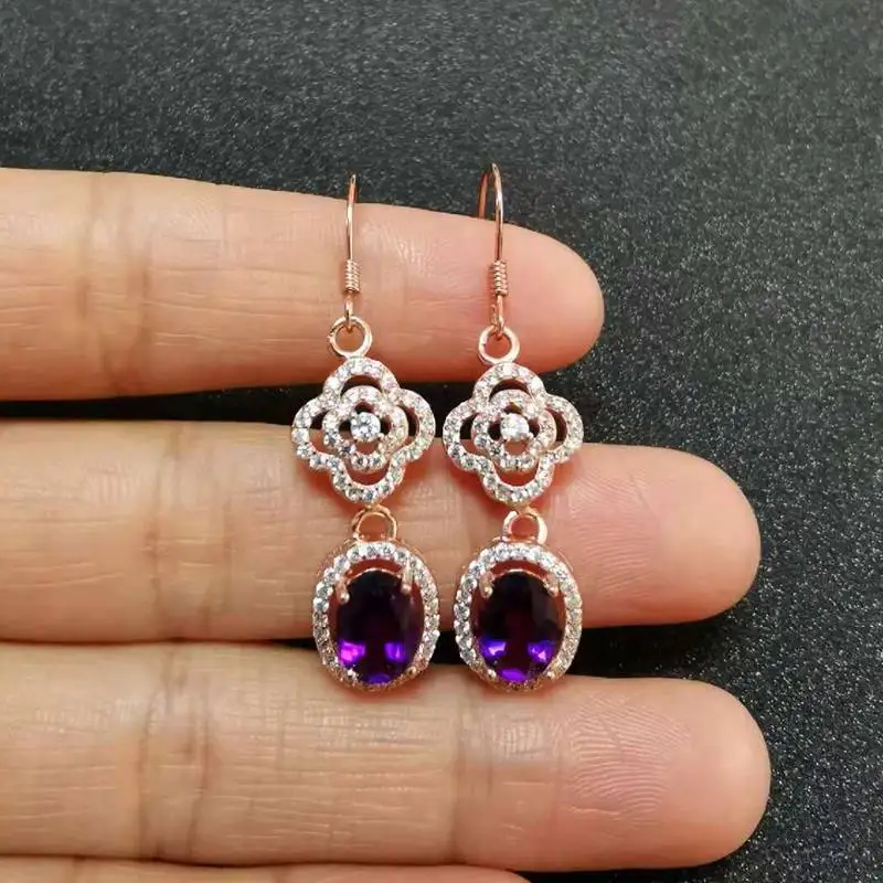 

Женские серьги-подвески из серебра 925 пробы с фиолетовым кристаллом