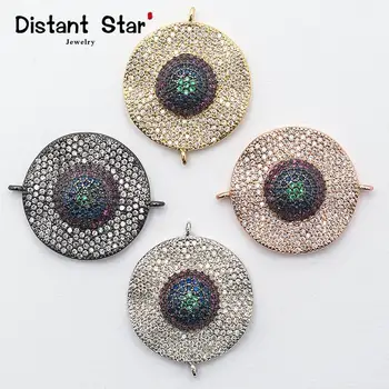 

0.9*1.2in Brass Exquisite Jewelry Bracelet Accessories Diy Ladies Bracelet Necklace Making Connector Zirconia Round Micro Inlay