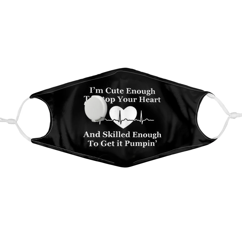 

Women Heartbeat Nurse Pattern Face Mask with 7 Pcs Filters Black Anti-dust Mask Respirator for Girl Reusable Elastic Mouth Mask