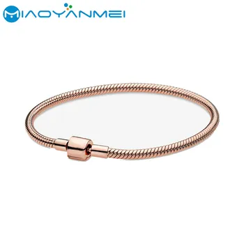 

2020 Spring New 925 Sterling Silver Bracelet Rose Golden Color Barrel Clasp Snake Chain Bracelet Women Fashion Jewelry Gift