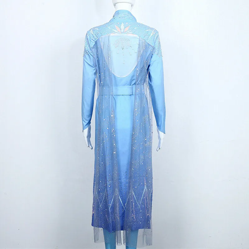Movie Queen Elsa Princess Cosplay Costumes Blue Snow Outfit Dress