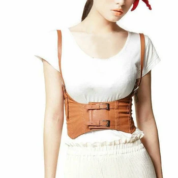 

Vintage Buckle Harness Elastic Adult Magic Sticker Wide Cincher Suspenders Steampunk Women Belt Chest PU Solid Corset Vest