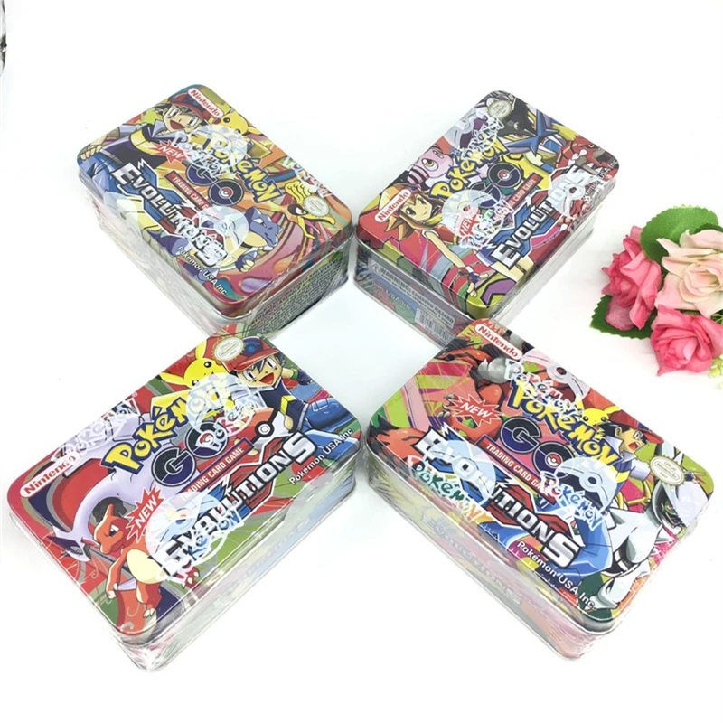 42 pièces/ensemble boîte de fer brillant TAKARA TOMY cartes jeu Pokemon bataille Carte cartes à collectionner jeu enfants jouets cartes à jouer