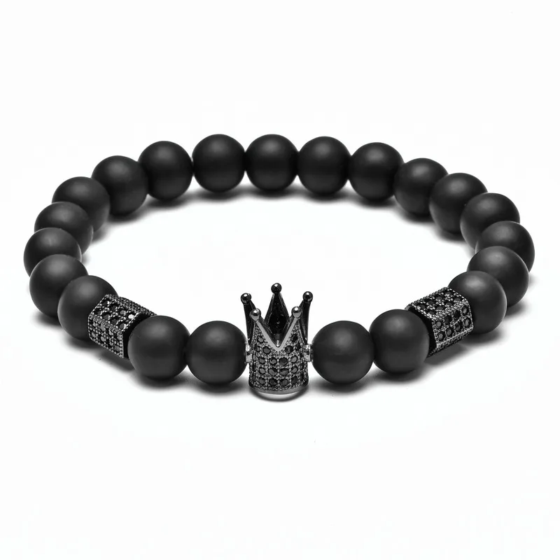 Винтажный роскошный женский и мужской 8 мм натуральный драгоценный камень бусины браслеты матовые Светоотражающие Корона очаровательные браслеты Будды ювелирные изделия