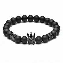 Винтажный роскошный женский и мужской 8 мм натуральный драгоценный камень бусины браслеты матовые Светоотражающие Корона очаровательные браслеты Будды ювелирные изделия
