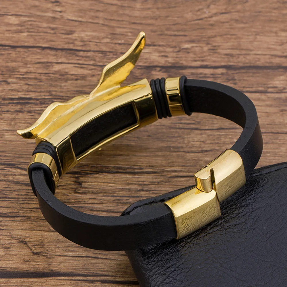 TYO Fashion Charm Rope Braided Bangles Gold Color Men Leather Bracelet Eagles Animal Magnetic Jewelry Metal bracelet jewelry