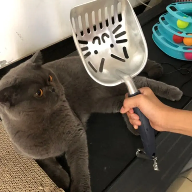 Metal Cat Litter Scoop Cat-Shape Sifter Pet Dog Litter Shovel with Rubber Handle