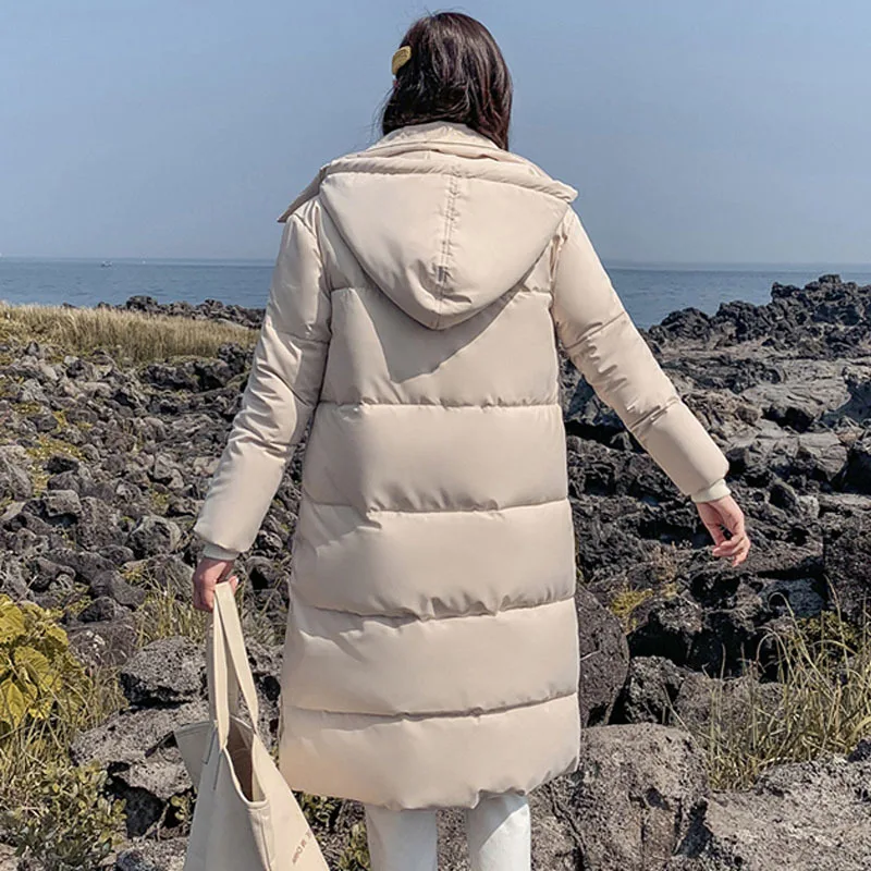 

Photo Shoot 2019 Korean-style Winter Fashion down Jacket Simple New Style Hooded Thick over-the-Knee BF Style Students Cotton-pa