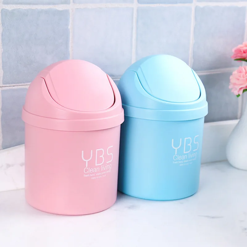 Mini Desktop Trash Can with Swing Lid Lovely Recycling Basket Dust Bin Waste Paper Basket for Living Room Office Car Tabletop