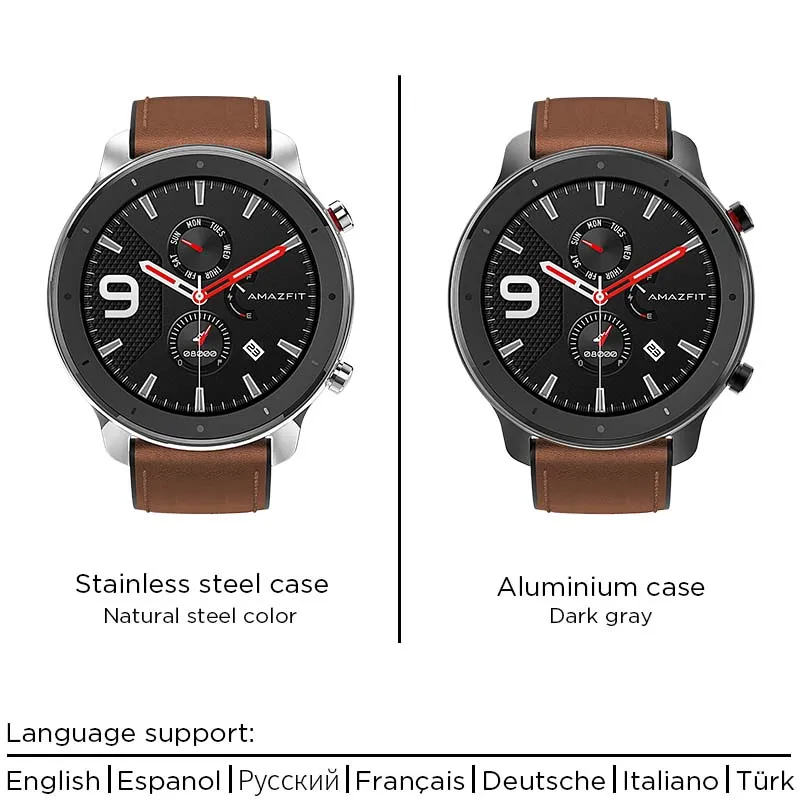 Amazfit GTR 47mm Smart Watch 5ATM Waterproof Smartwatch 24Days Battery GPS Music Control Leather Silicon Strap