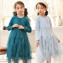 Платье-пачка для девочек коллекция года, Осеннее хлопковое фатиновое детское платье с длинными рукавами модное милое детское платье одежда для подростков, 10, 12