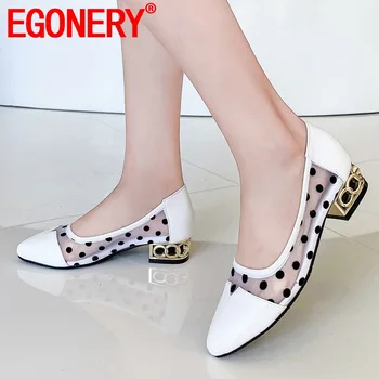 

EGONERY Fashion woman boat shoes European 33-43 plus size polka dot embroidered flats 2020 High quality brand woman loafers