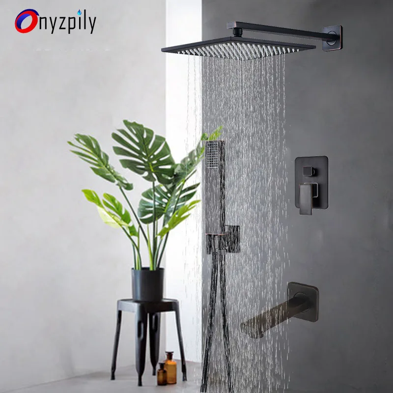 12'' led Bathroom Rainfall Shower Faucet Set Wall Mount Single Handle Mixer Tap 