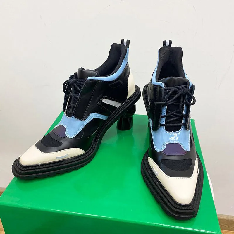 Rendas até Moda Especial em Forma de Chifre Tamanho Grande Primavera 2021 Outono Feminino Bombas Multicolorido Mulher Salto Alto Preto Azul Xh21-40 35 40 6 outono feminino bombas multicolorido rendas até moda