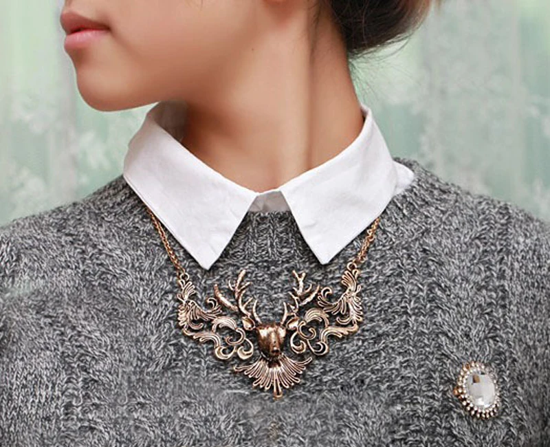 Новая мода, Очаровательное ожерелье с подвеской в форме оленя, винтажное массивное ожерелье Collier Femme