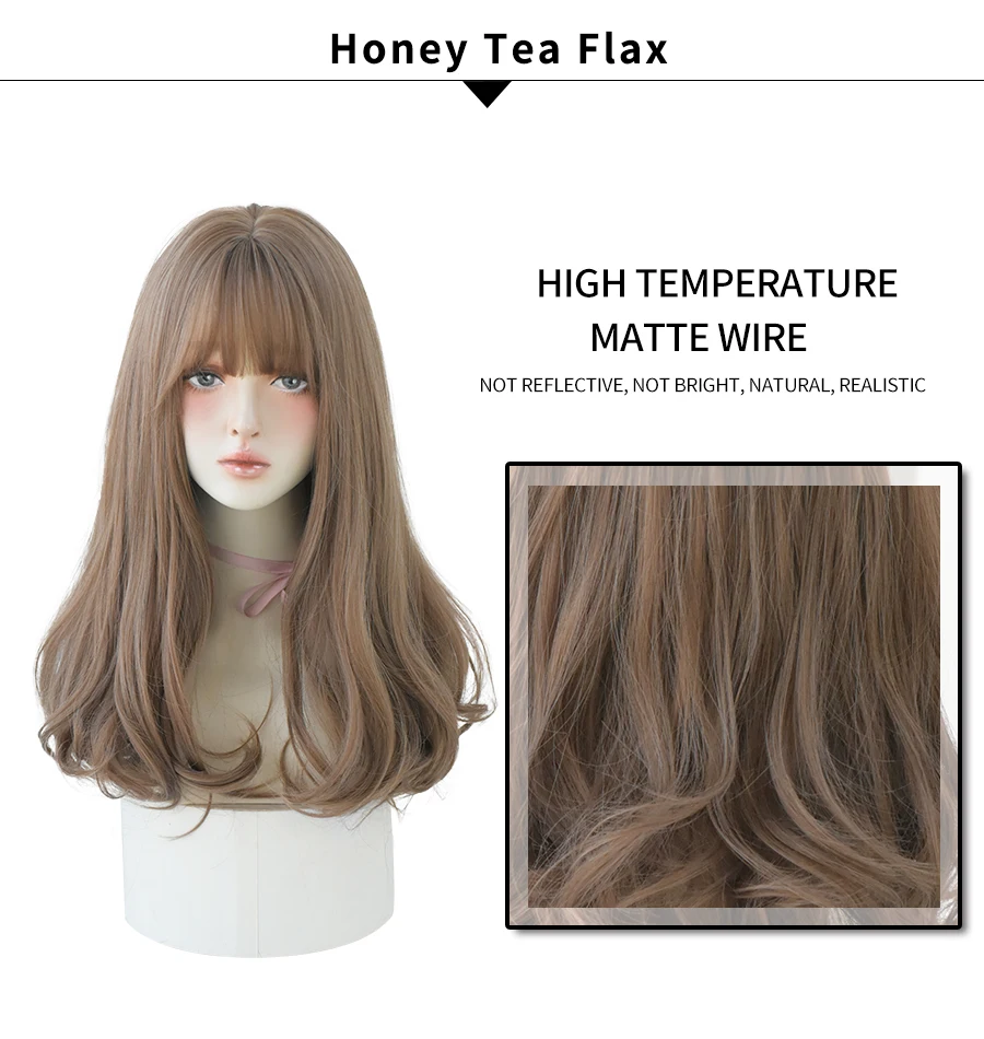7JHH WIGS Light Brown Wig For Women With Fringe Fashion Heat Resistant Mid-Length Synthetic Wig