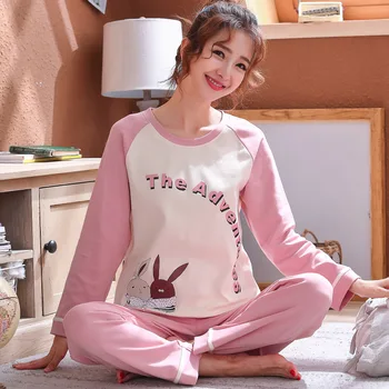 

Foply Womens Pajamas Sets for Summer Cartoon Printing Long Sleeve with Long Pants 100% Cotton Pajamas Cardigan Women Pajamas