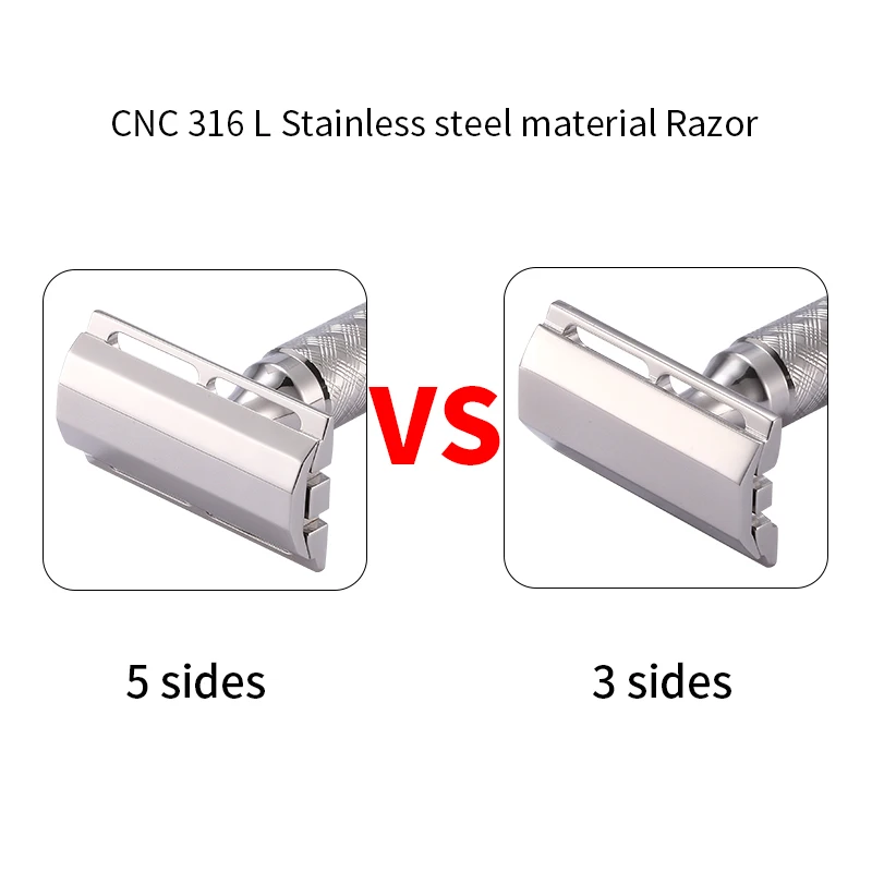 CNC 316 L Stainless Steel Material Men Safety Double Edge Razor Shaving With Non-slip Handle Hand Polished Razors 3