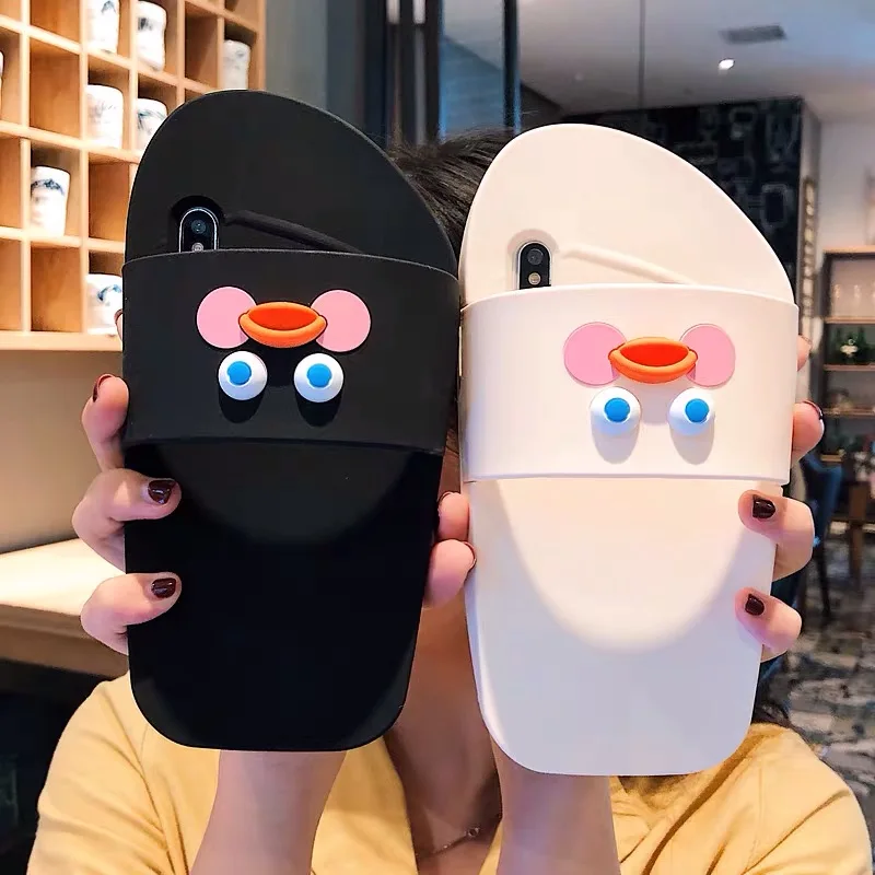 3D милый мультфильм тапочки чехол для телефона для iPhone 7 Чехол 8 6 6splus X Xr Xs Max X забавная обувь "Уточка" Мягкий силиконовый чехол на заднюю панель телефона